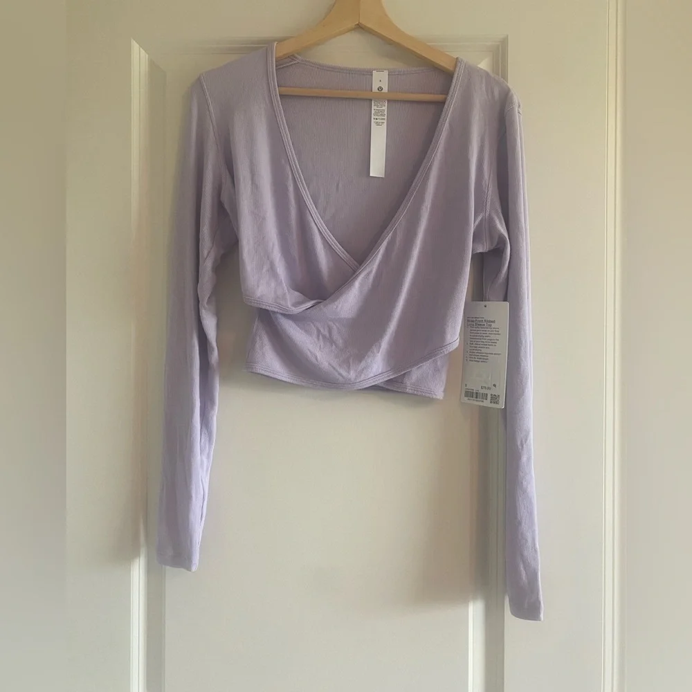 NWT Lululemon Wrap Front Ribbed Long Sleeve Top  Lilac Ether LILE Size 8